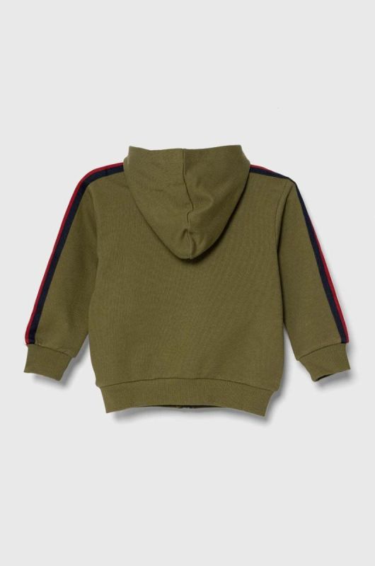 Дитяча бавовняна кофта United Colors of Benetton колір зелений з капюшоном з принтом (3393866) фото 2