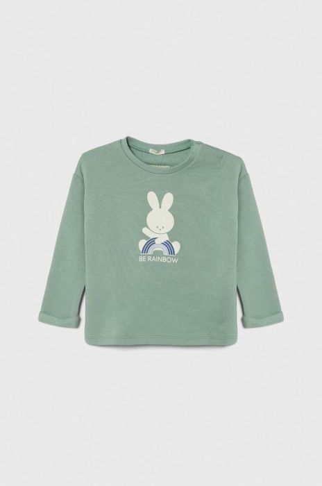 Бавовняна кофта для немовлят United Colors of Benetton колір зелений з принтом (3390539)