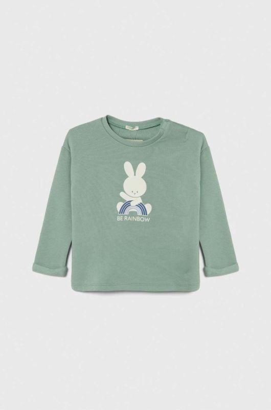 Бавовняна кофта для немовлят United Colors of Benetton колір зелений з принтом (3390539)