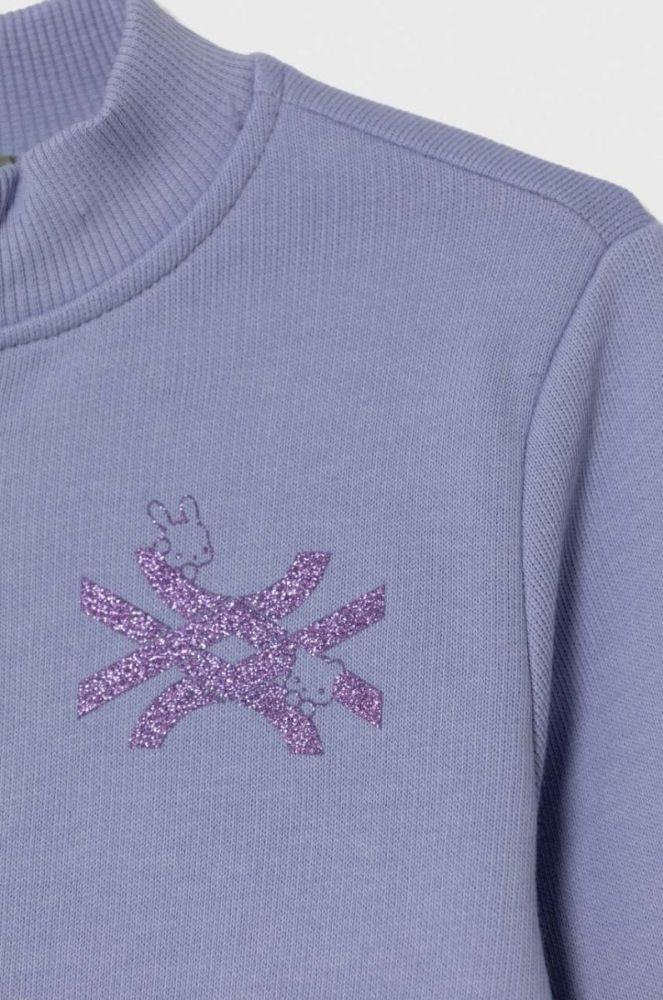Дитяча бавовняна кофта United Colors of Benetton колір фіолетовий з принтом (3390676) фото 3