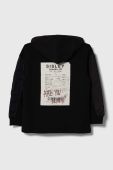 Дитяча бавовняна кофта Sisley колір чорний з капюшоном з принтом (3393873)