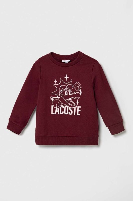 Дитяча бавовняна кофта Lacoste колір бордовий з принтом