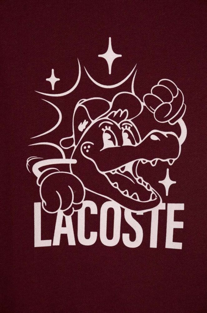Дитяча бавовняна кофта Lacoste колір бордовий з принтом фото 3