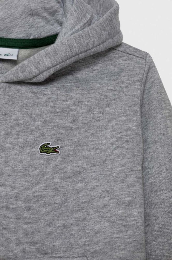 Дитяча кофта Lacoste колір сірий з капюшоном однотонна фото 3