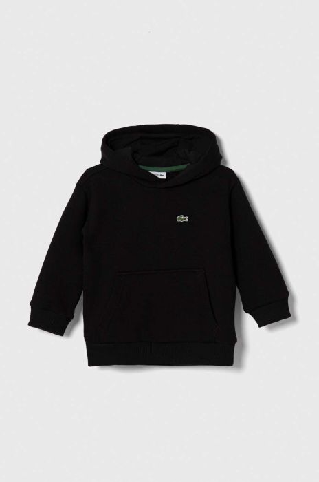 Дитяча кофта Lacoste колір чорний з капюшоном однотонна