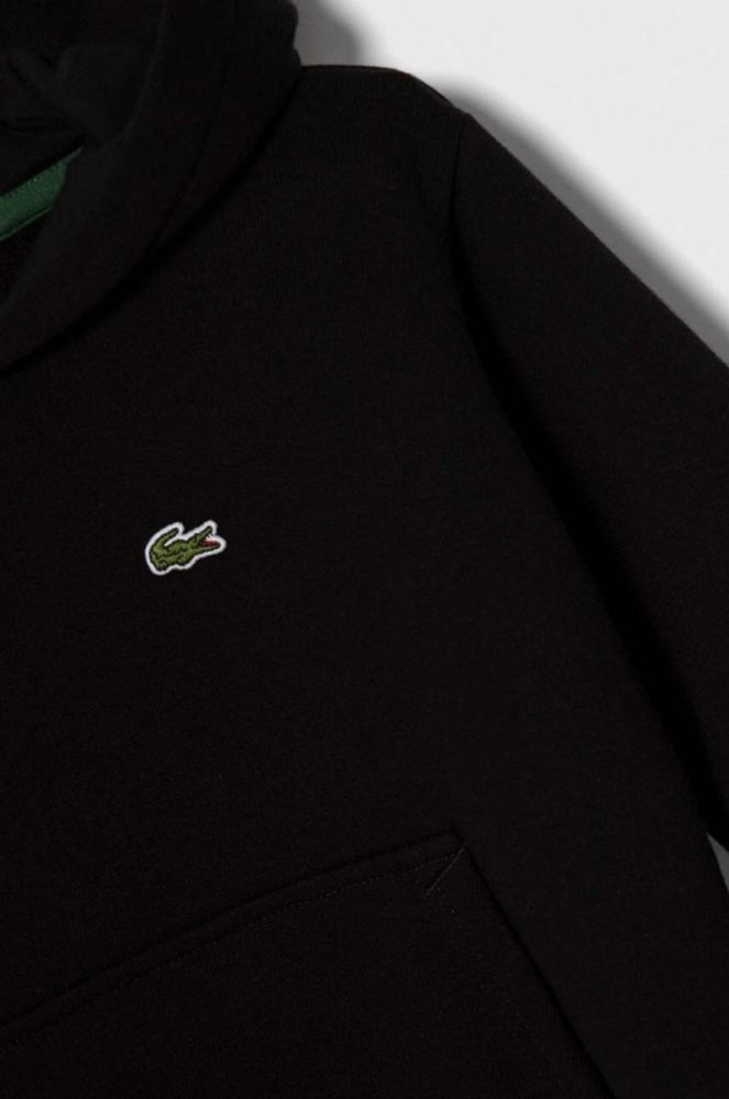 Дитяча кофта Lacoste колір чорний з капюшоном однотонна фото 3