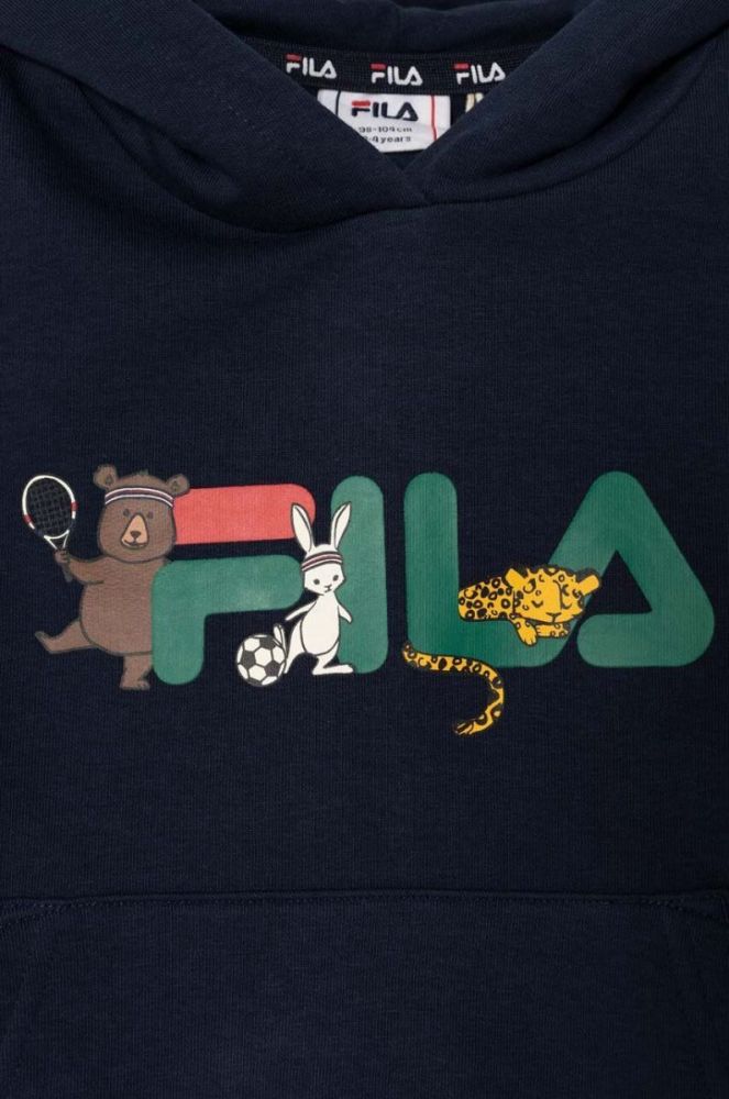 Дитяча кофта Fila TEMNITZQUELL hoody колір синій з капюшоном з принтом фото 3
