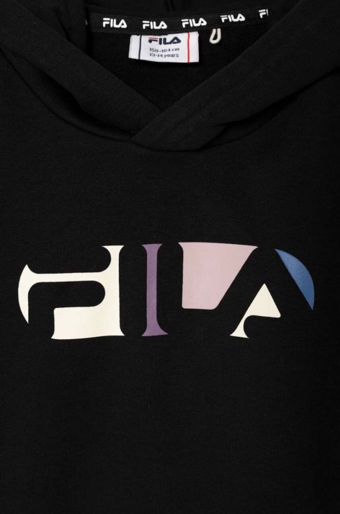 Дитяча кофта Fila BINDLACH колір чорний з капюшоном з принтом фото 3