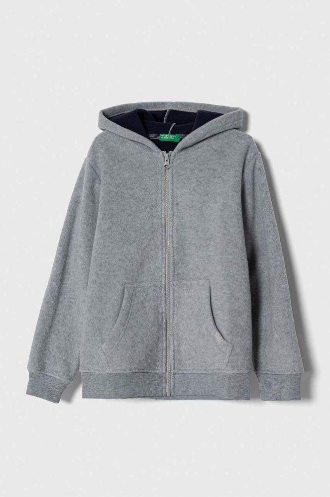 Дитяча кофта United Colors of Benetton колір сірий з капюшоном однотонна (3473425)