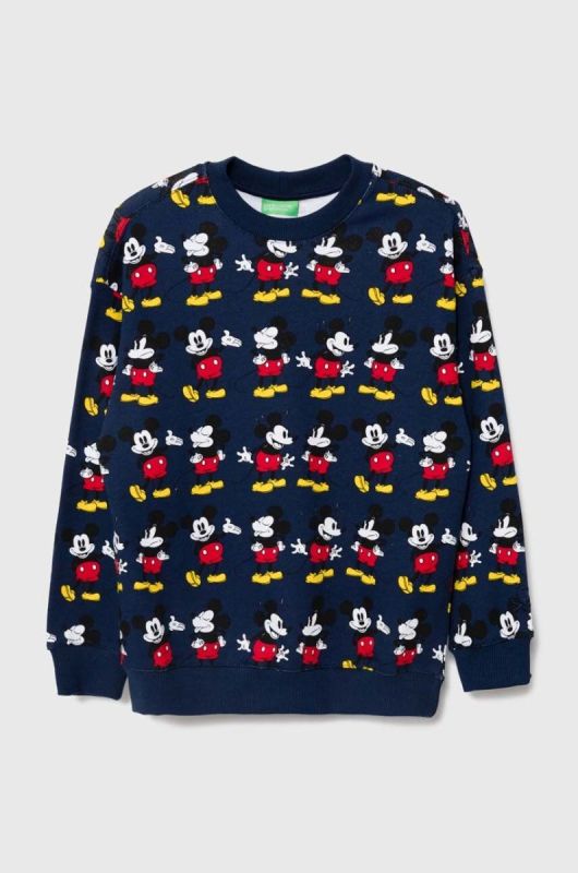 Бавовняна кофта United Colors of Benetton x Disney колір синій візерунок