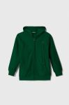 Дитяча бавовняна кофта United Colors of Benetton колір зелений з капюшоном однотонна