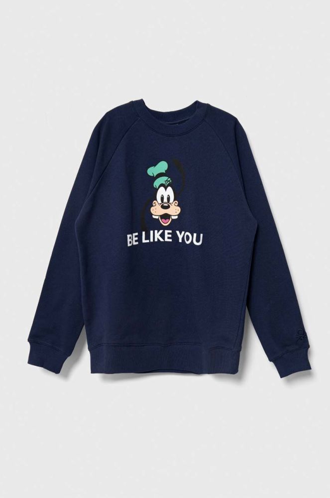 Дитяча бавовняна кофта United Colors of Benetton x Disney колір синій з принтом