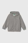 Дитяча бавовняна кофта United Colors of Benetton колір сірий з капюшоном меланж