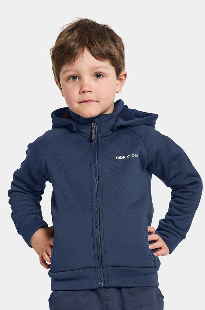 Дитяча кофта Didriksons CORIN KIDS FULLZIP колір синій з капюшоном однотонна