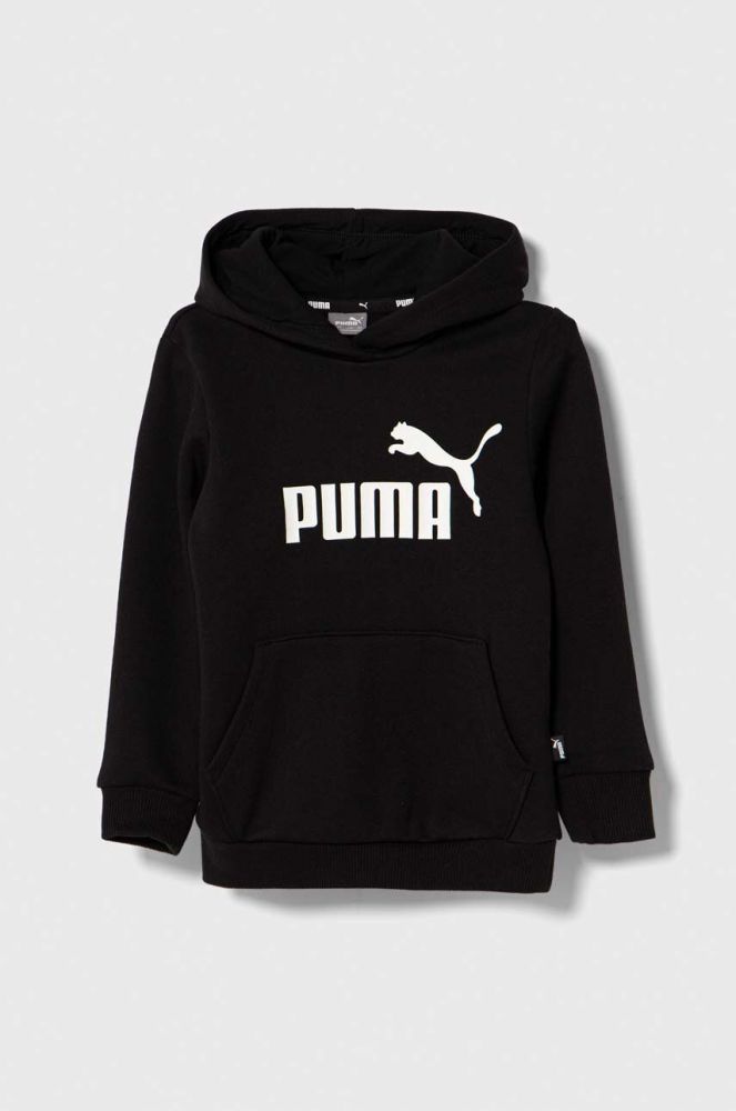 Дитяча кофта Puma ESS Logo Hoodie FL G колір чорний з капюшоном з принтом