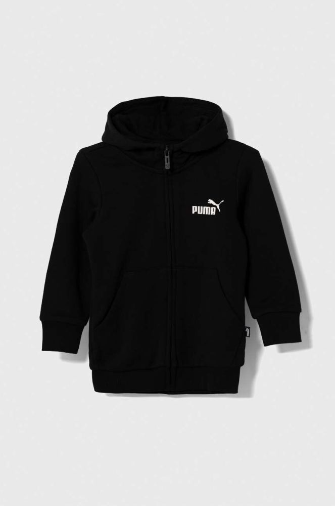 Дитяча кофта Puma ESS Small Logo Full-Zip Hoodie TR G колір чорний з капюшоном однотонна