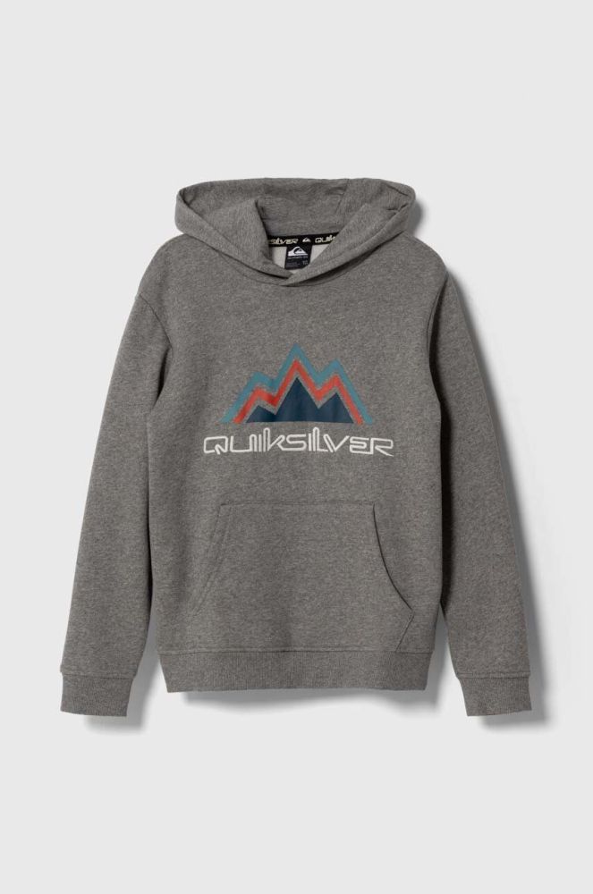 Дитяча кофта Quiksilver BIG LOGO SNOW OTLR колір сірий з капюшоном з принтом