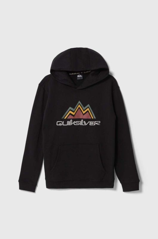 Дитяча кофта Quiksilver BIG LOGO SNOW OTLR колір чорний з капюшоном з принтом
