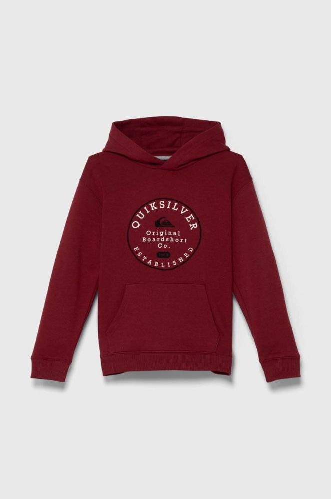 Дитяча кофта Quiksilver GRAPHICHOODIE OTLR колір бордовий з капюшоном з принтом