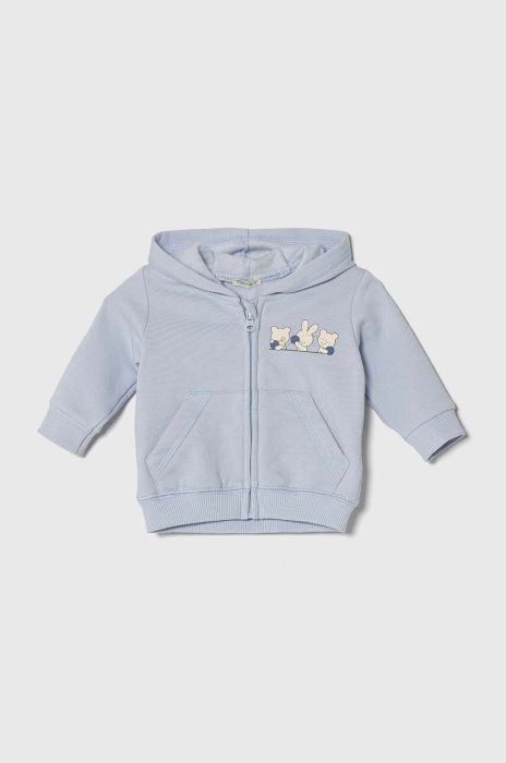 Кофта для немовлят United Colors of Benetton з капюшоном з принтом колір блакитний