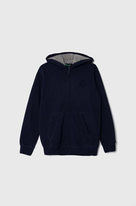 Дитяча кофта United Colors of Benetton колір синій з капюшоном меланж Дитяча кофта United Colors of Benetton колір синій з капюшоном меланж