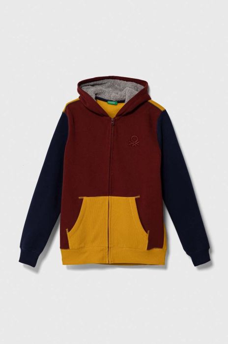 Дитяча кофта United Colors of Benetton колір бордовий з капюшоном меланж Дитяча кофта United Colors of Benetton колір бордовий з капюшоном меланж