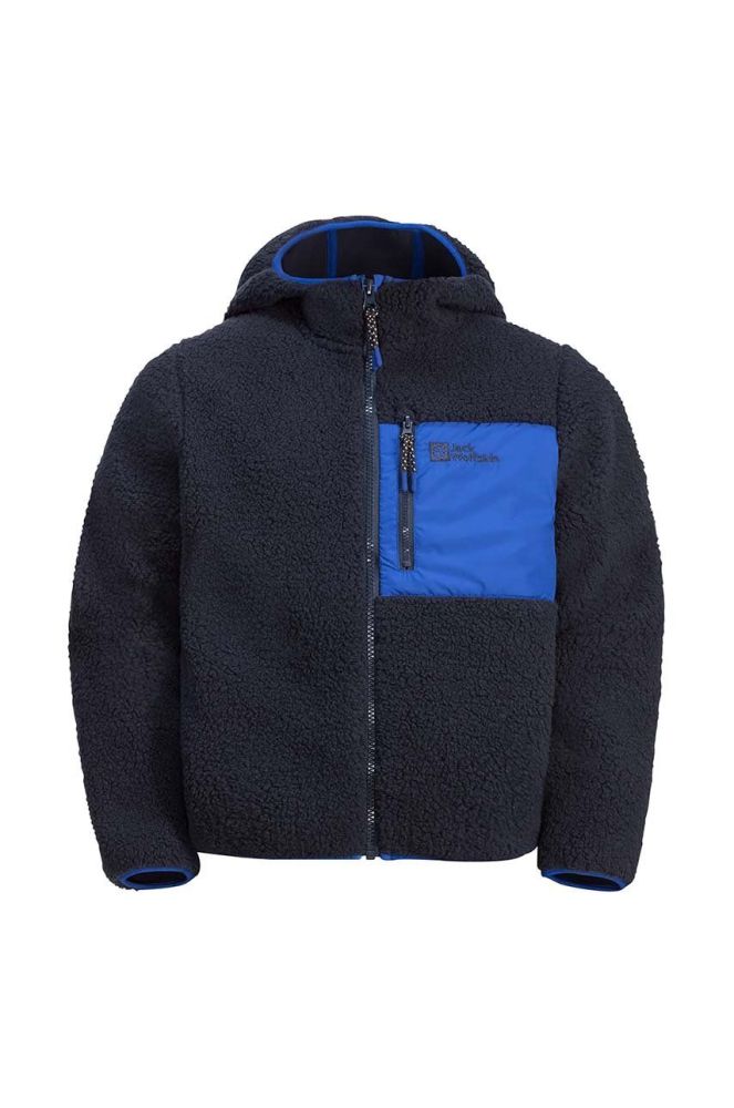 Дитяча кофта Jack Wolfskin ICE CURL HOOD колір чорний з капюшоном однотонна