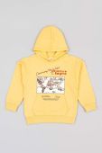 Дитяча бавовняна кофта zippy колір жовтий з капюшоном з принтом