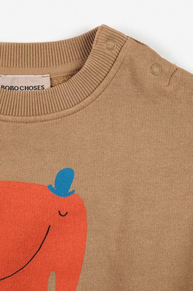 Бавовняна кофта для немовлят Bobo Choses колір коричневий з принтом фото 3