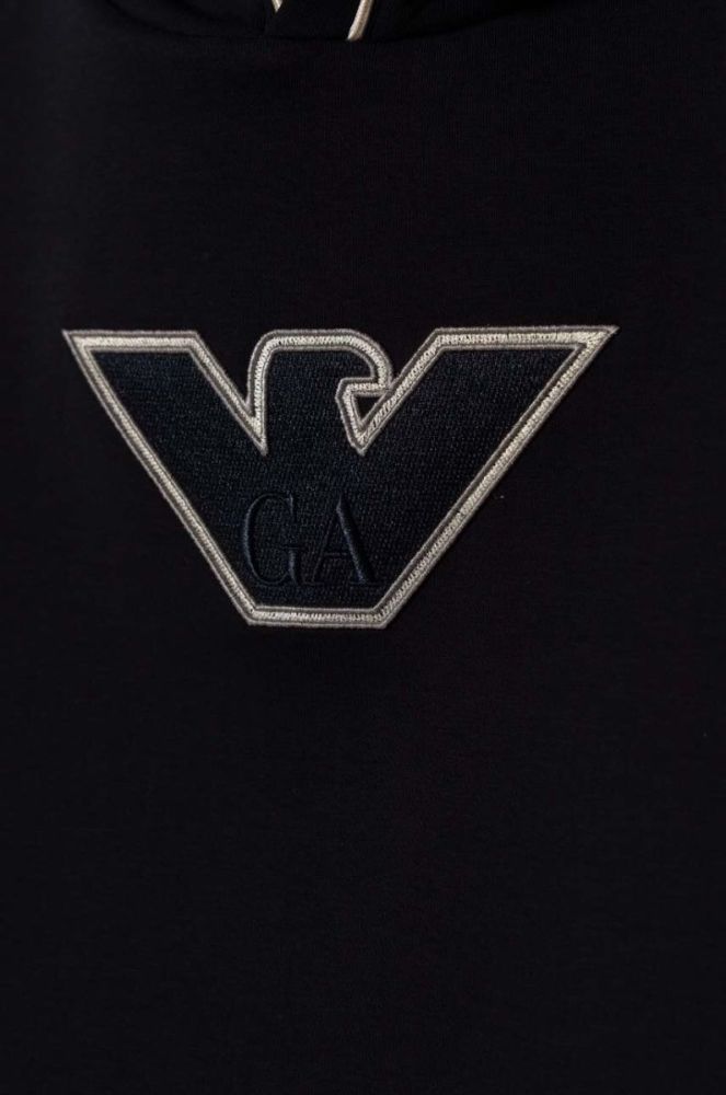 Дитяча кофта Emporio Armani колір синій з капюшоном з аплікацією (3461792) фото 3