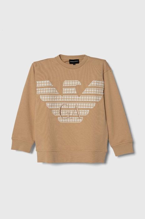 Дитяча бавовняна кофта Emporio Armani колір бежевий з аплікацією