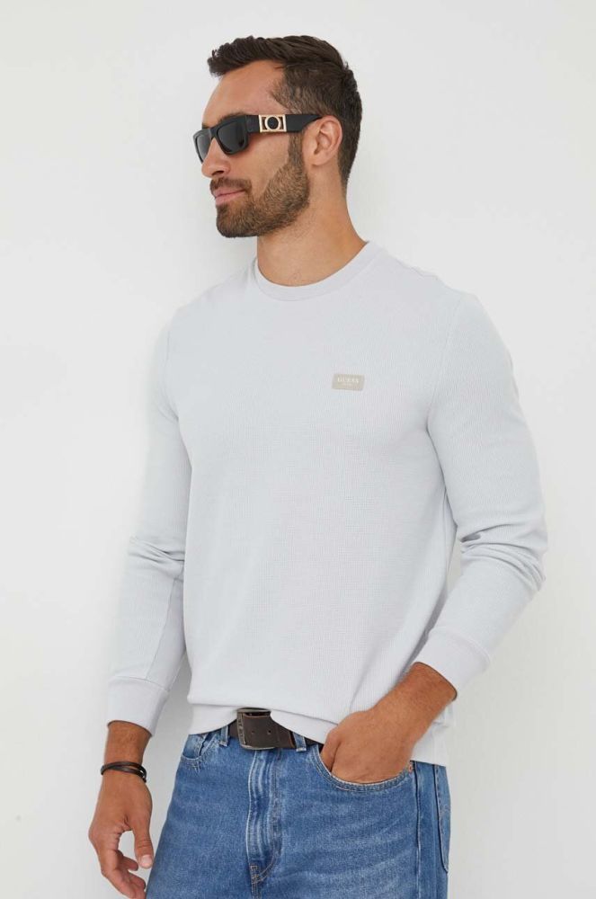 Кофта Guess чоловіча колір сірий з аплікацією (3379036)