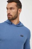 Кофта Guess чоловіча з капюшоном однотонна колір блакитний
