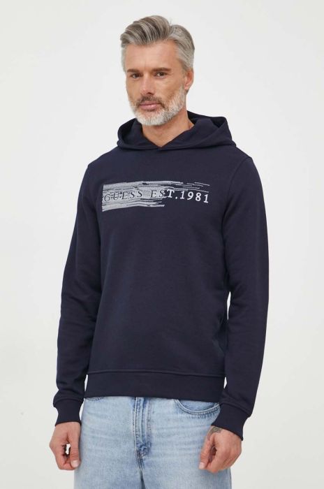 Кофта Guess чоловіча колір синій з капюшоном з аплікацією (3334968)