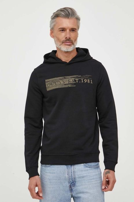Кофта Guess чоловіча колір чорний з капюшоном з аплікацією (3334973)