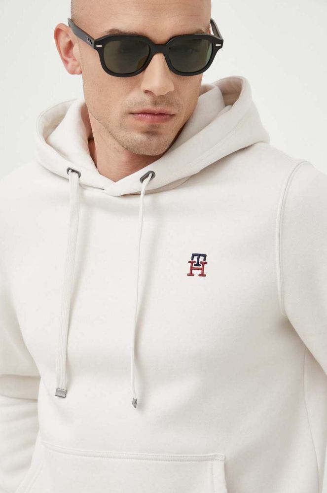 Кофта Tommy Hilfiger чоловіча колір бежевий з капюшоном з аплікацією (3256936)