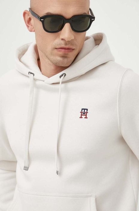 Кофта Tommy Hilfiger чоловіча колір бежевий з капюшоном з аплікацією (3256936)