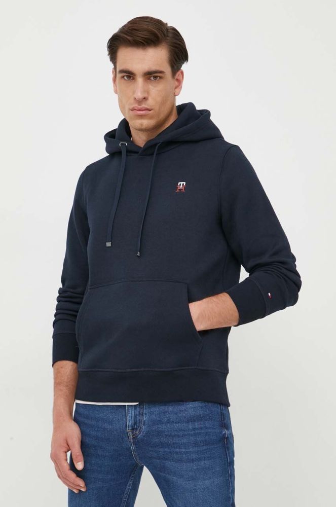 Кофта Tommy Hilfiger чоловіча колір синій з капюшоном з аплікацією (3256946)