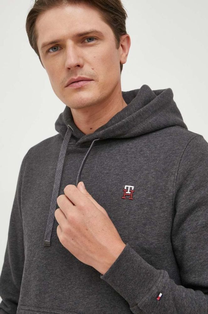 Кофта Tommy Hilfiger чоловіча колір сірий з капюшоном з аплікацією фото 4
