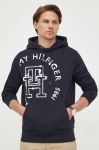 Бавовняна кофта Tommy Hilfiger чоловіча колір синій з капюшоном з принтом Бавовняна кофта Tommy Hilfiger чоловіча колір синій з капюшоном з принтом