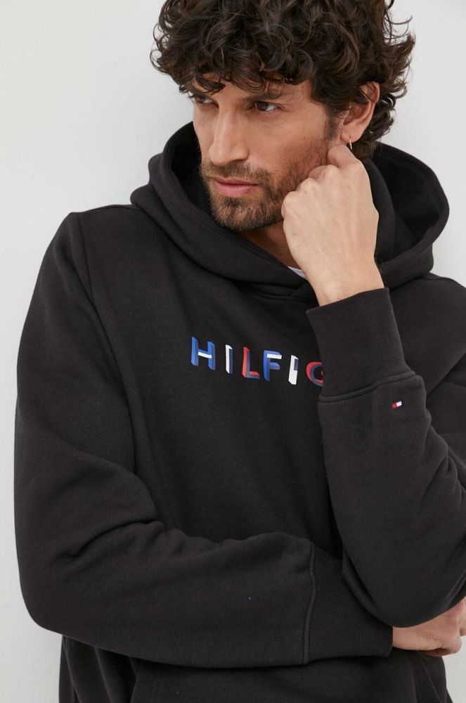 Кофта Tommy Hilfiger чоловіча колір чорний з капюшоном візерунок (3287951)