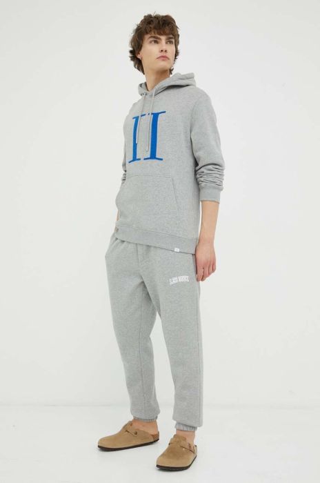 Бавовняна кофта Les Deux чоловіча колір сірий з капюшоном меланж