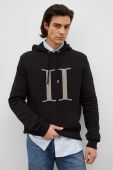 Бавовняна кофта Les Deux чоловіча колір чорний з капюшоном меланж