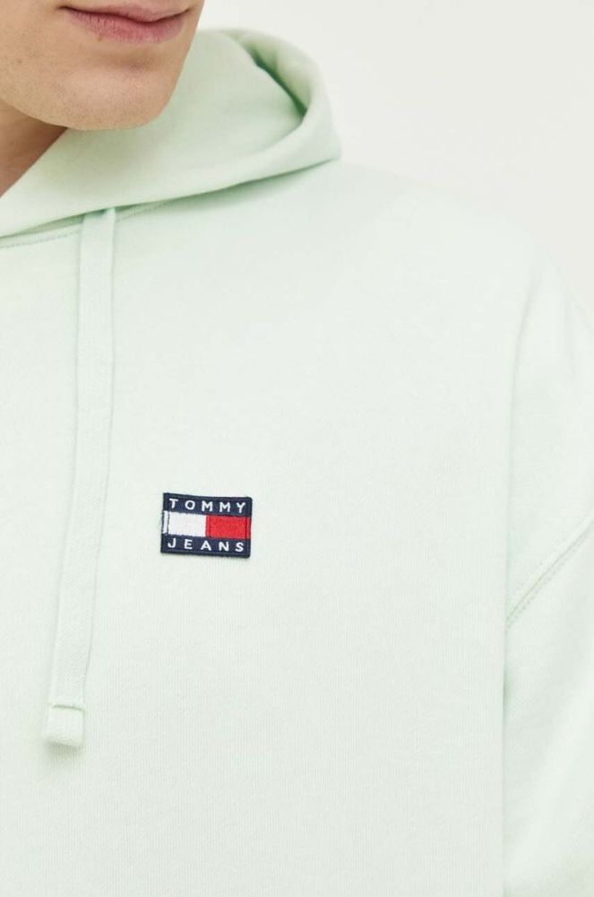 Бавовняна кофта Tommy Jeans чоловіча колір зелений з капюшоном з аплікацією (3283998) фото 5