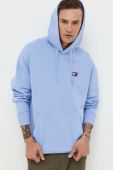 Бавовняна кофта Tommy Jeans чоловіча з капюшоном з аплікацією колір блакитний (3283995)