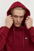 Бавовняна кофта Tommy Jeans чоловіча колір бордовий з капюшоном з аплікацією