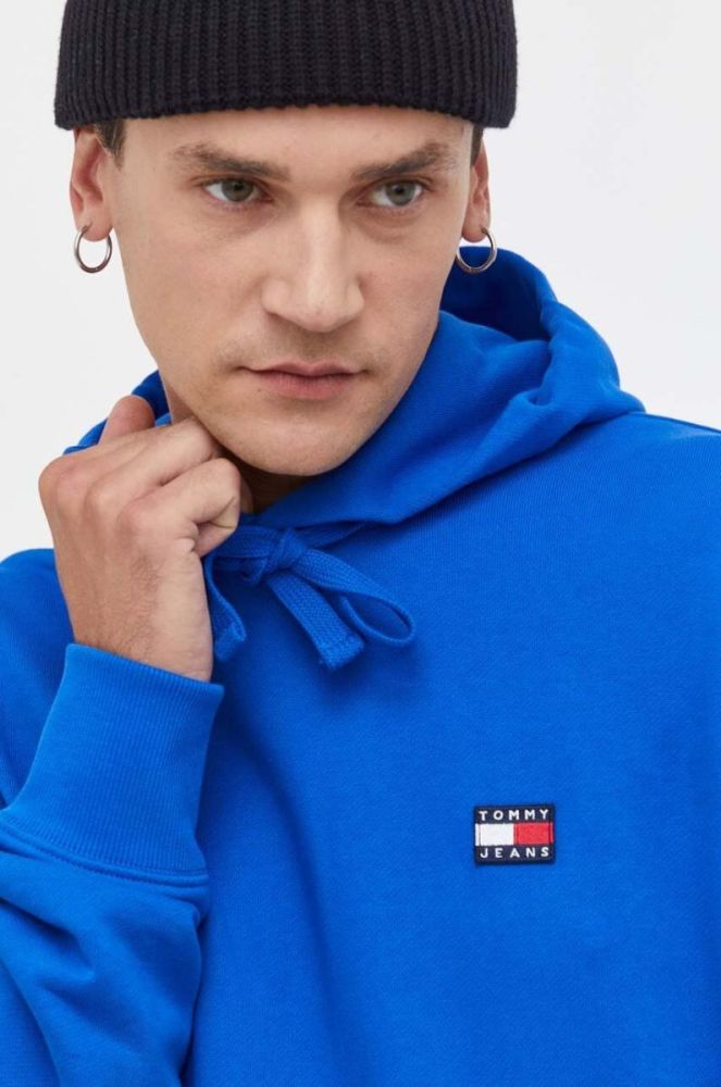 Бавовняна кофта Tommy Jeans чоловіча з капюшоном з аплікацією колір блакитний (3536800) фото 4