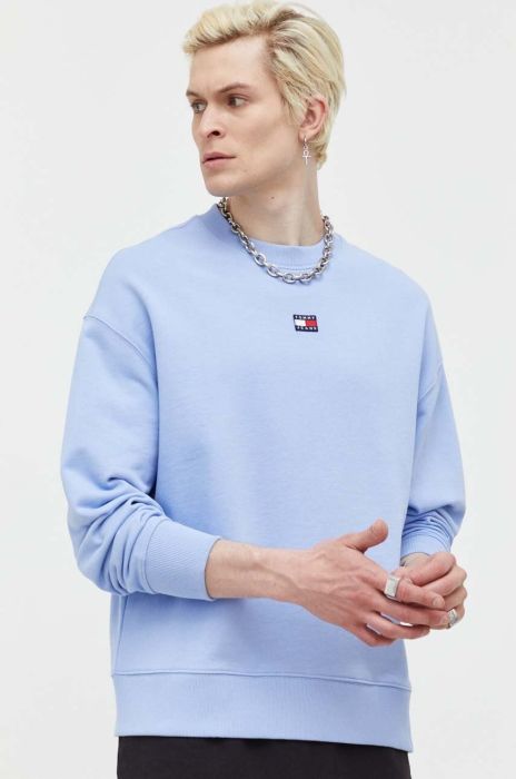 Бавовняна кофта Tommy Jeans чоловіча  однотонна колір блакитний (3281758)