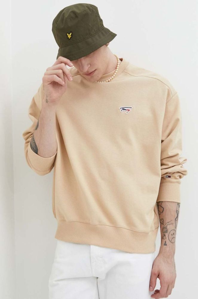 Кофта Tommy Jeans чоловіча колір бежевий однотонна (3259771) фото 2