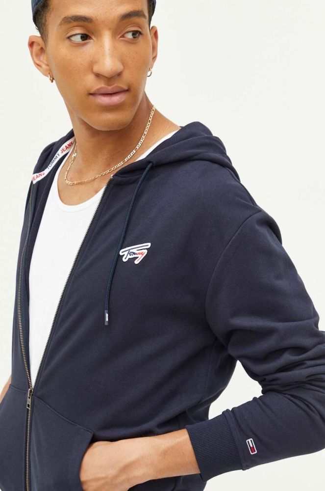 Кофта Tommy Jeans чоловіча колір синій з капюшоном з аплікацією (3369154)